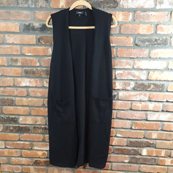 Theory Torina 100% Cashmere Sleeveless Duster Cardigan Vest in Black Women's M - Picture 5 of 10